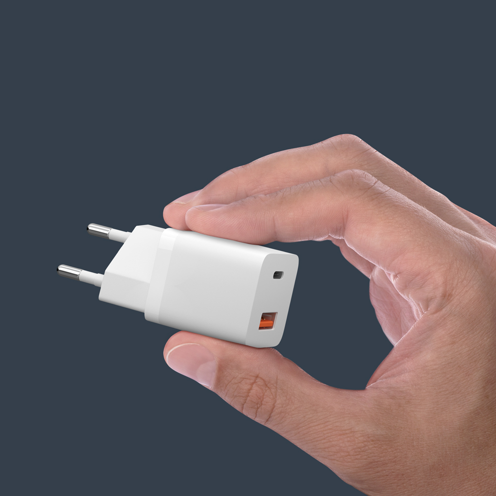 Сетевое зарядное устройство USB-C + USB-A, PD 3.0, QC 3.0, GaN, 20Вт, белый - фото 2