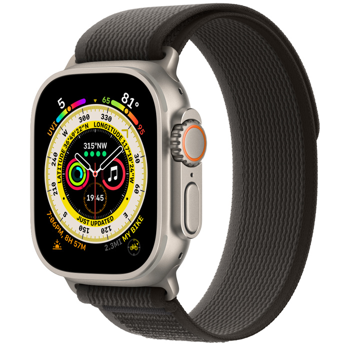 Apple Watch Ultra Titanium Case with Black/Gray Trail Loop (M/L) (Черный / Серый / Титан) - фото 0