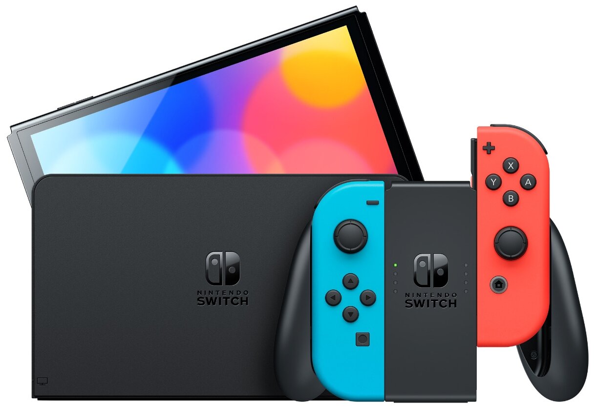 Игровая приставка Nintendo Switch (OLED model), неоновый синий/неоновый красный - фото 5