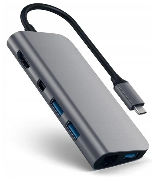 USB-концентратор Satechi Aluminum Type-C Multimedia Adapter (ST-TCMM8PA), разъемов: 4, space gray - фото