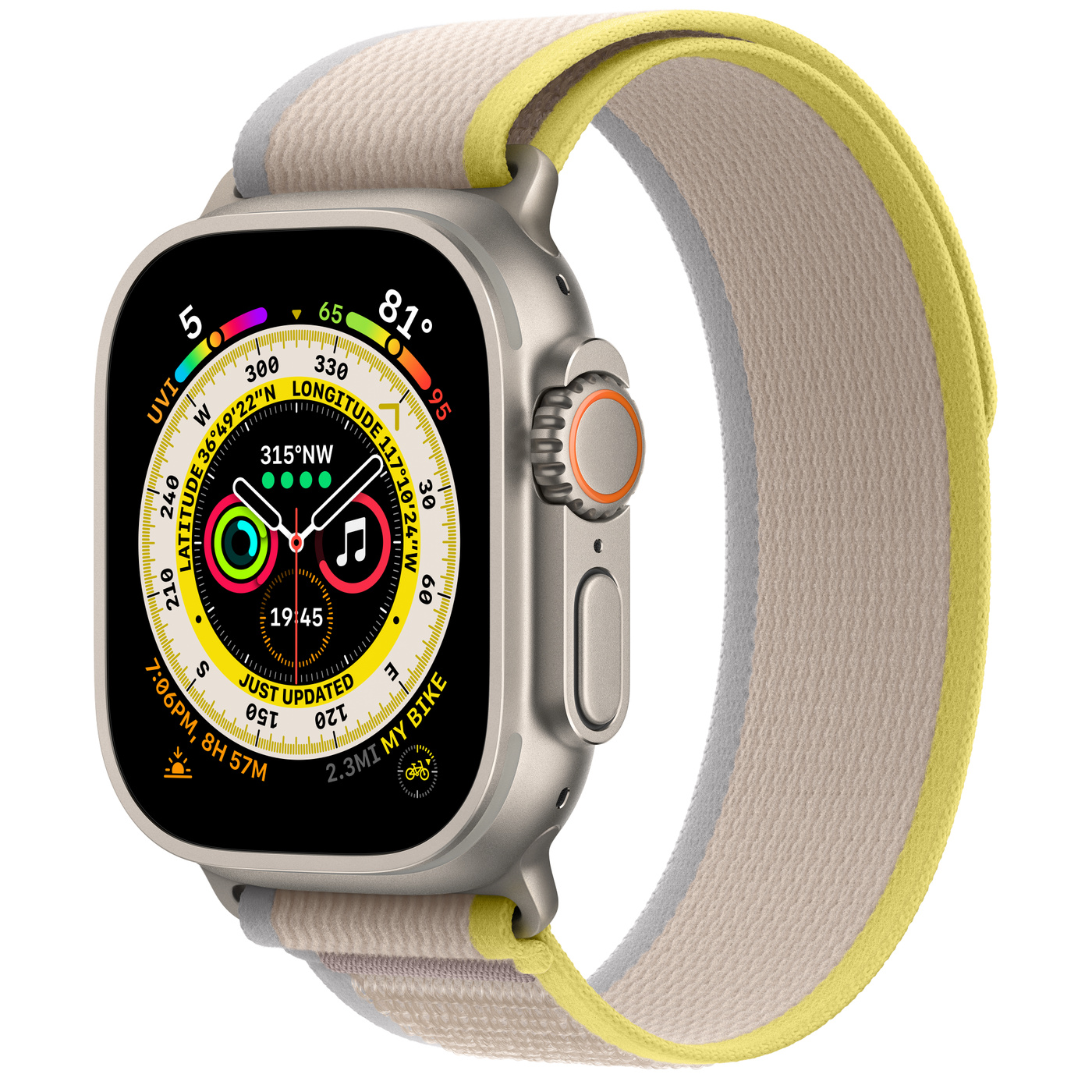Apple Watch Ultra Titanium Case with Yellow/Beige Trail Loop (M/L) (Желтый / Бежевый / Титан) - фото 0