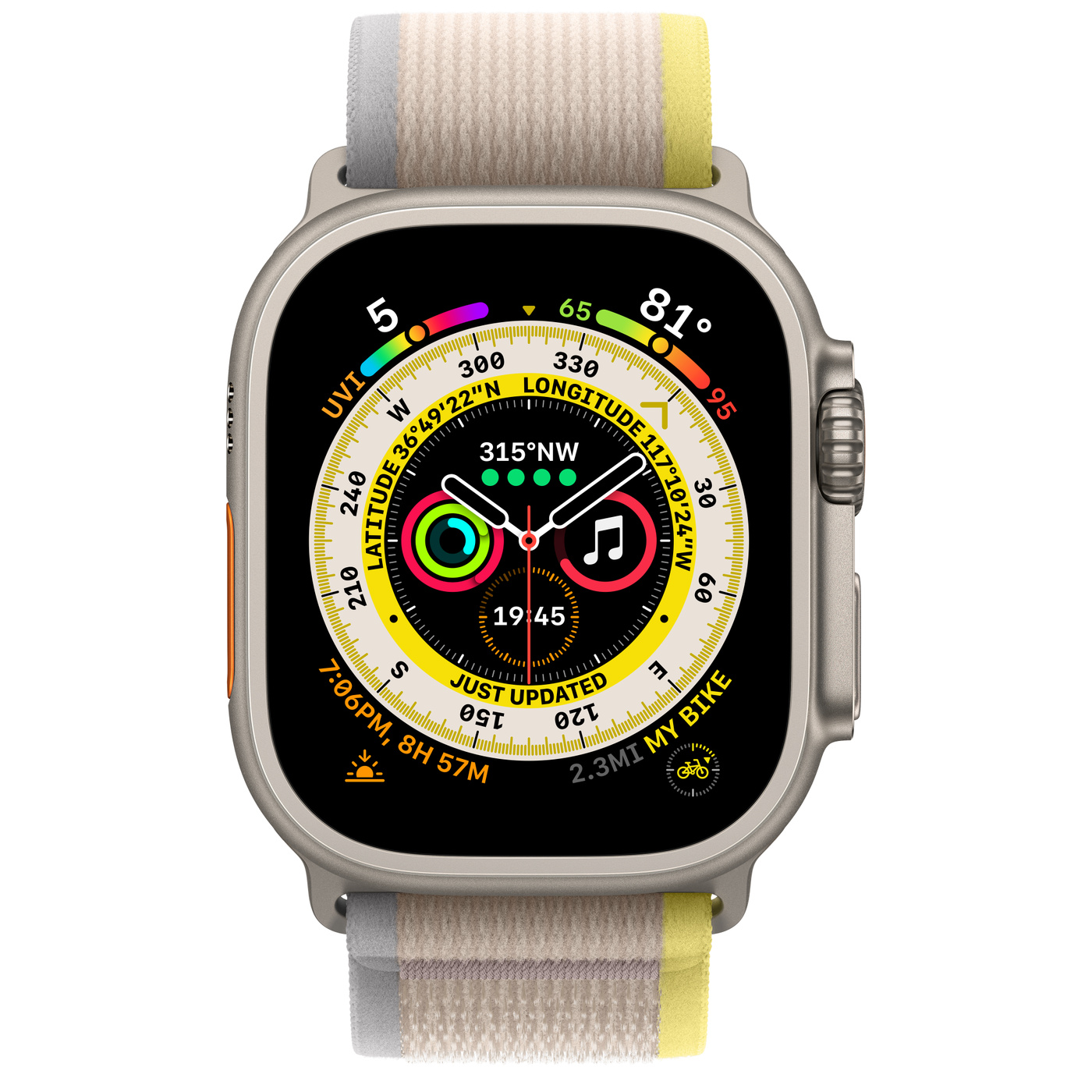 Watch Ultra Titanium Case with Yellow/Beige Trail Loop (M/L)