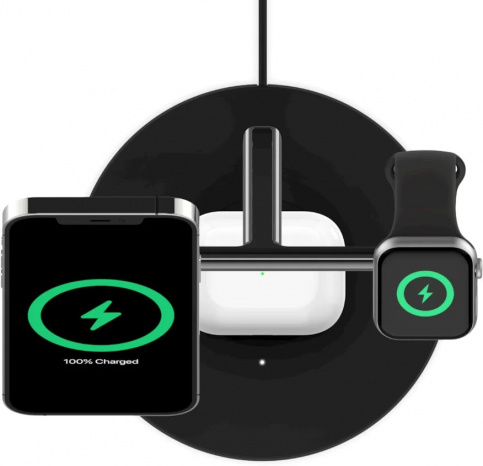 Беспроводное зарядное устройство Belkin MagSafe 3-in-1 Wireless Charger WIZ009vfBK (Black) - фото 0