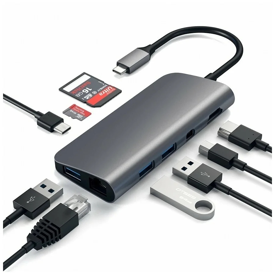 USB-концентратор Satechi Aluminum Type-C Multimedia Adapter (ST-TCMM8PA), разъемов: 4, space gray - фото 2