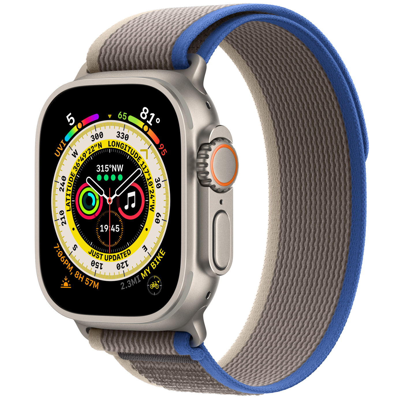 Apple Watch Ultra Titanium Case with Blue/Gray Trail Loop (S/M) (Синий / Серый / Титан) - фото 0