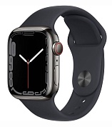 Смарт-часы Apple Watch Series 7 GPS + Cellular, 41mm Graphite Stainless Steel Case with Midnight Sport Band (MNC03)